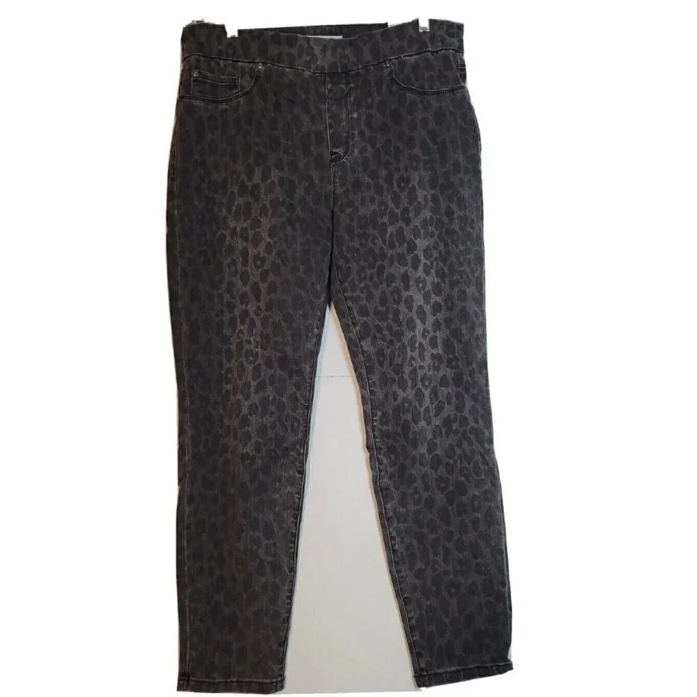 Tribal Jeans Audrey Mid Rise Ankle Jegging Grey Leopard Print Size‎ 14 Pull On